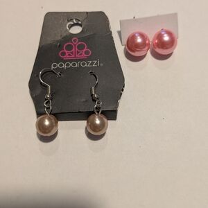 Paparazzi Pink and Pearl Earrings Set